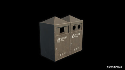 garbage trash bin meticulously handcrafted 3d asset pbr blender unreal engine seoul urban Conceptize waste management prop