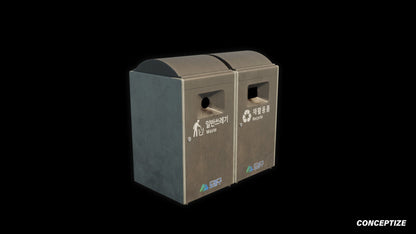 garbage trash bin meticulously handcrafted 3d asset pbr blender unreal engine seoul urban Conceptize waste management prop