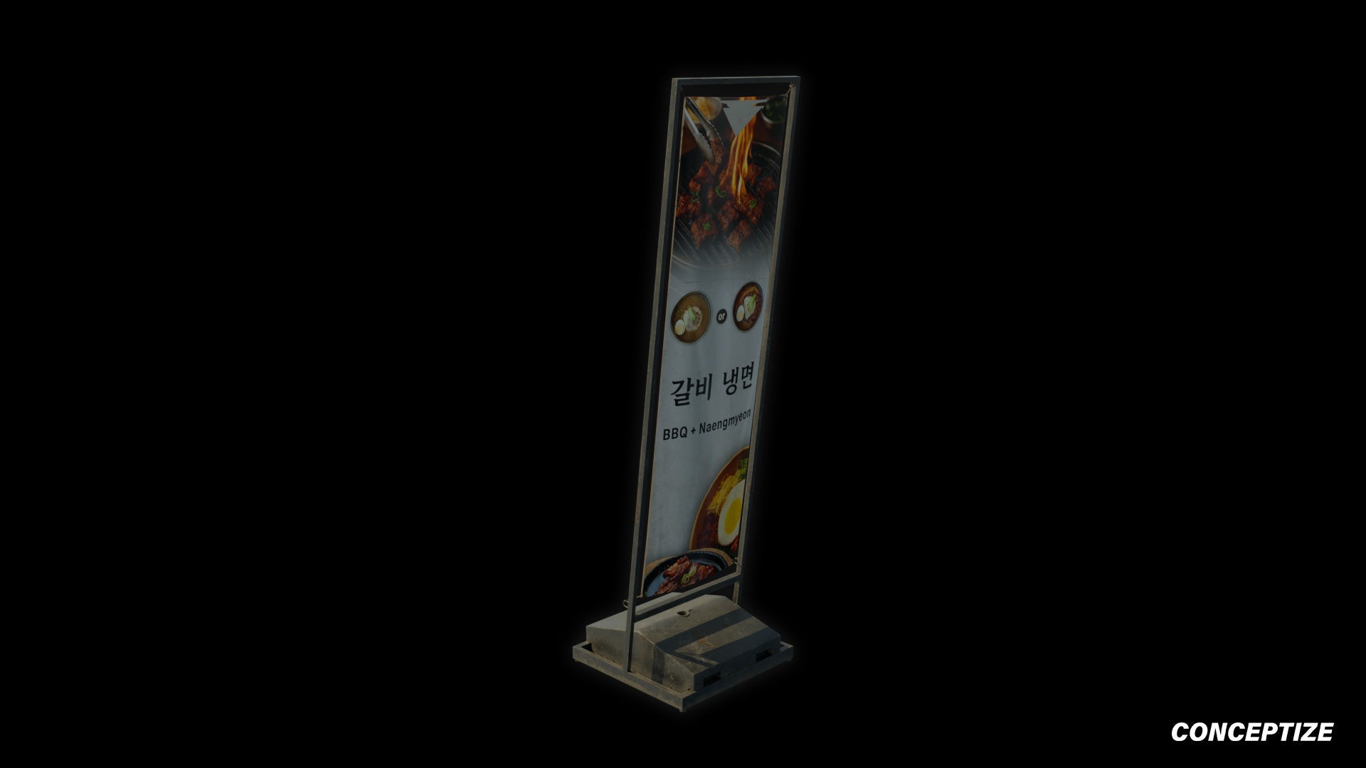 sandwich board street sign meticulously handcrafted 3d asset pbr blender unreal engine seoul urban Conceptize signage prop