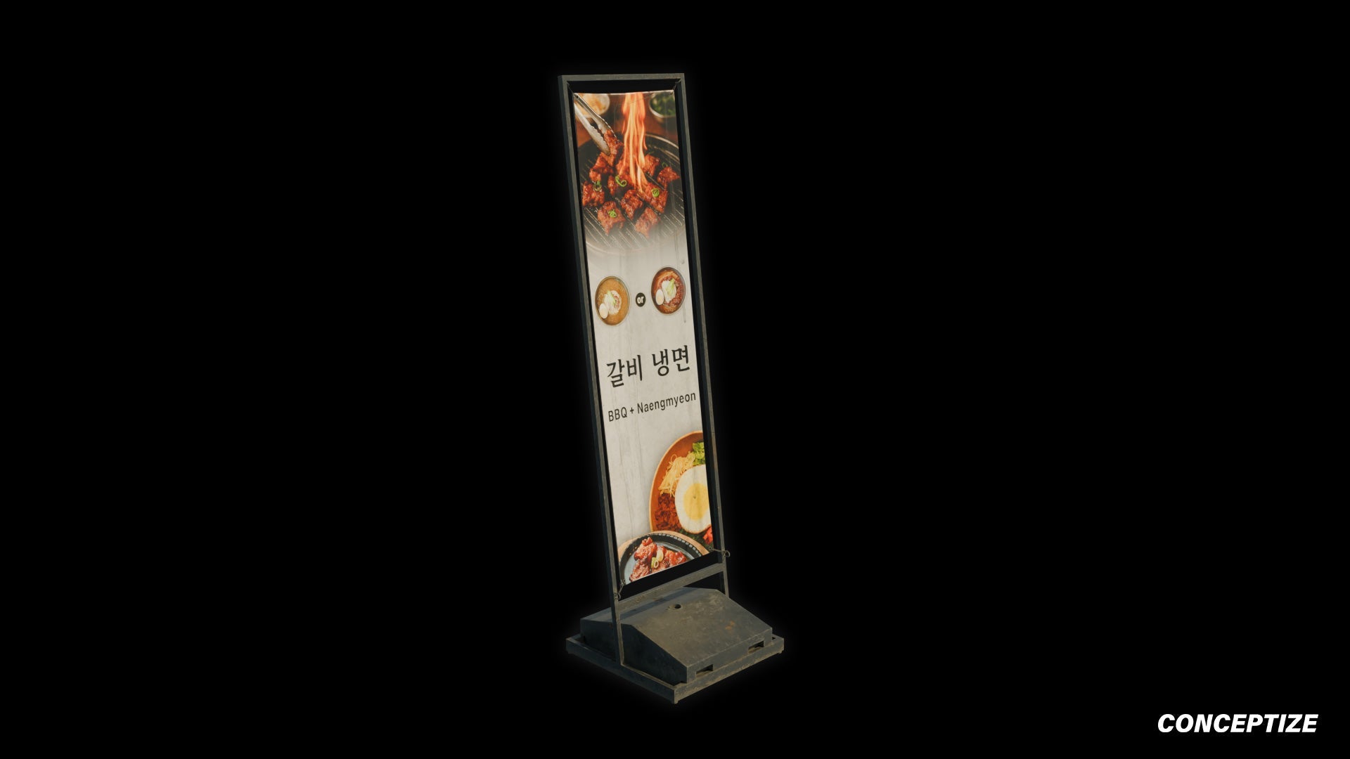 sandwich board street sign meticulously handcrafted 3d asset pbr blender unreal engine seoul urban Conceptize signage prop