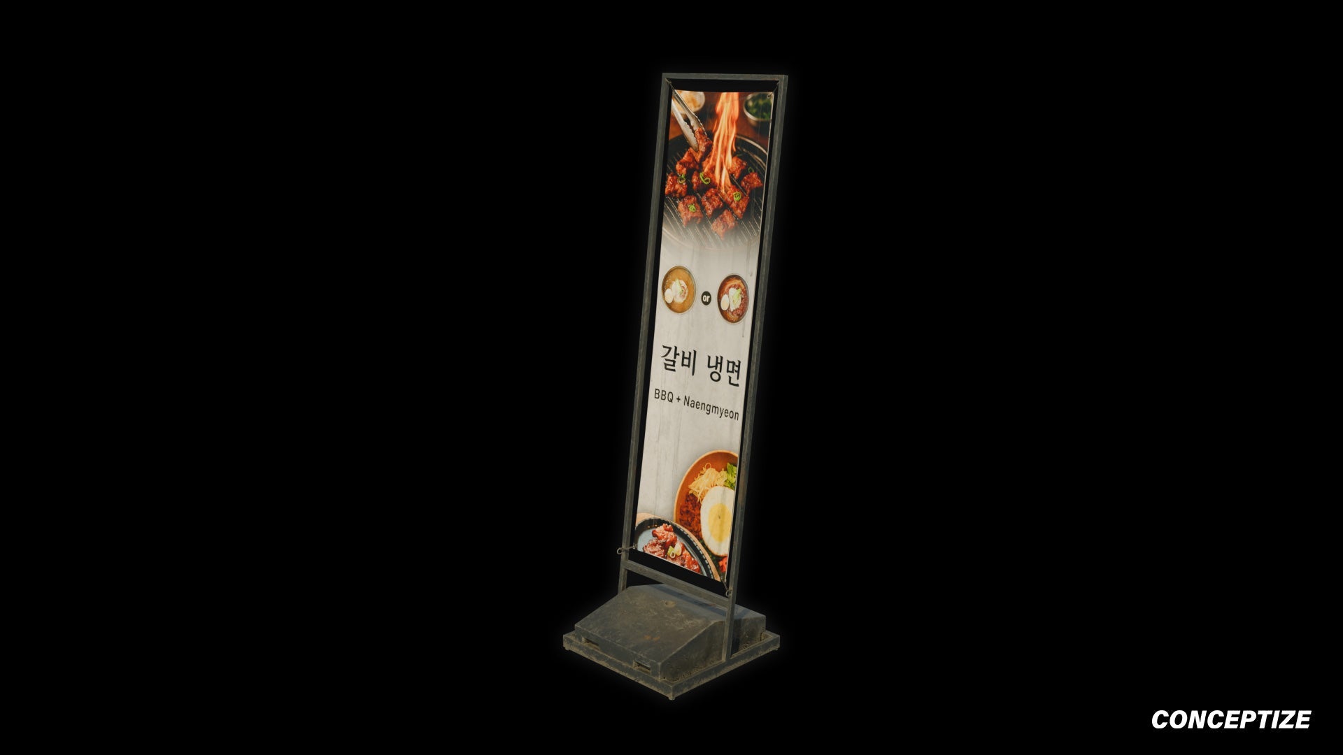 sandwich board street sign meticulously handcrafted 3d asset pbr blender unreal engine seoul urban Conceptize signage prop