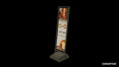 sandwich board street sign meticulously handcrafted 3d asset pbr blender unreal engine seoul urban Conceptize signage prop