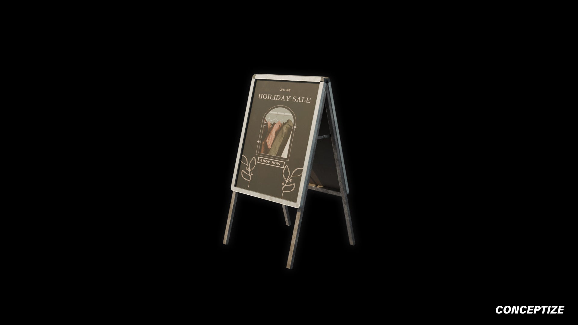 Sandwich board coffee shop restaurant meticulously handcrafted PBR textured 3D prop optimized Blender Unreal Engine urban street cafe signage