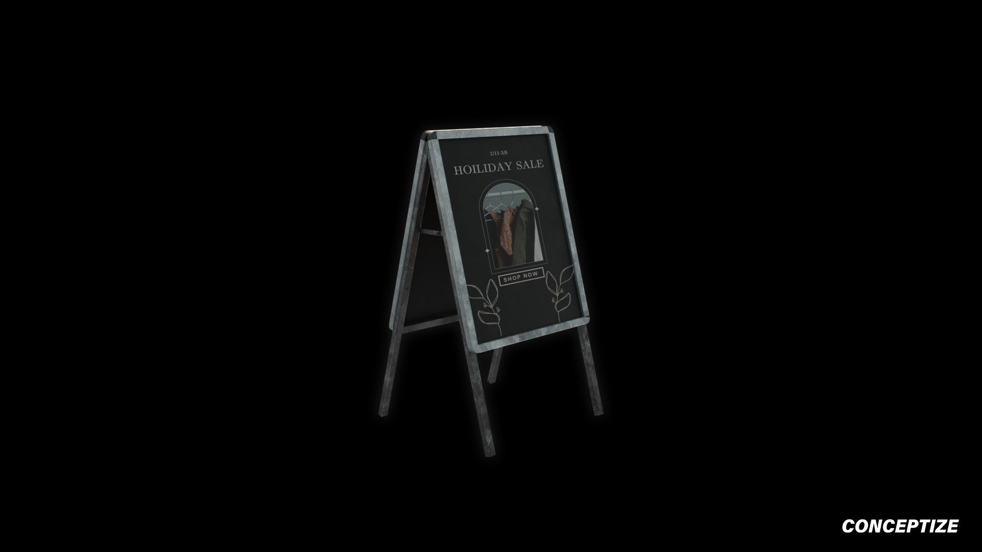 Sandwich board coffee shop restaurant meticulously handcrafted PBR textured 3D prop optimized Blender Unreal Engine urban street cafe signage