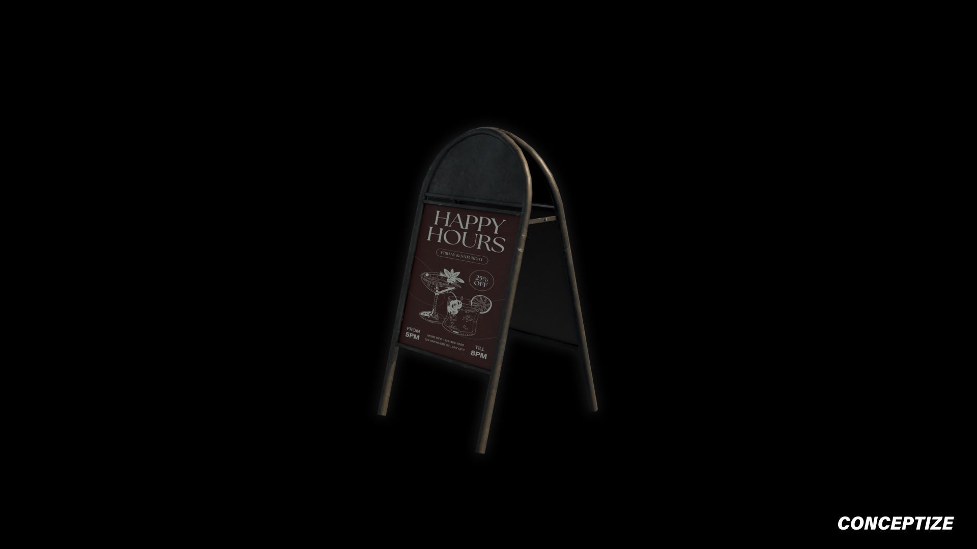 Sandwich board coffee shop restaurant meticulously handcrafted PBR textured 3D prop optimized Blender Unreal Engine urban street cafe signage