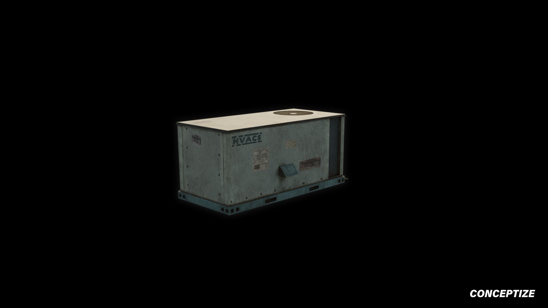 Air conditioner rooftop American style meticulously handcrafted PBR textured 3D prop optimized Blender Unreal Engine realistic HVAC building unit