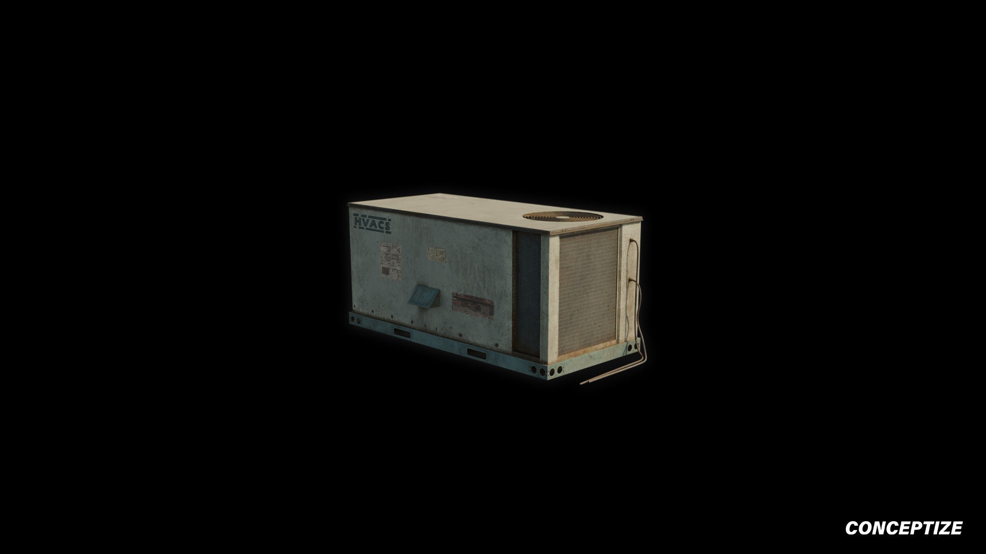 Air conditioner rooftop American style meticulously handcrafted PBR textured 3D prop optimized Blender Unreal Engine realistic HVAC building unit