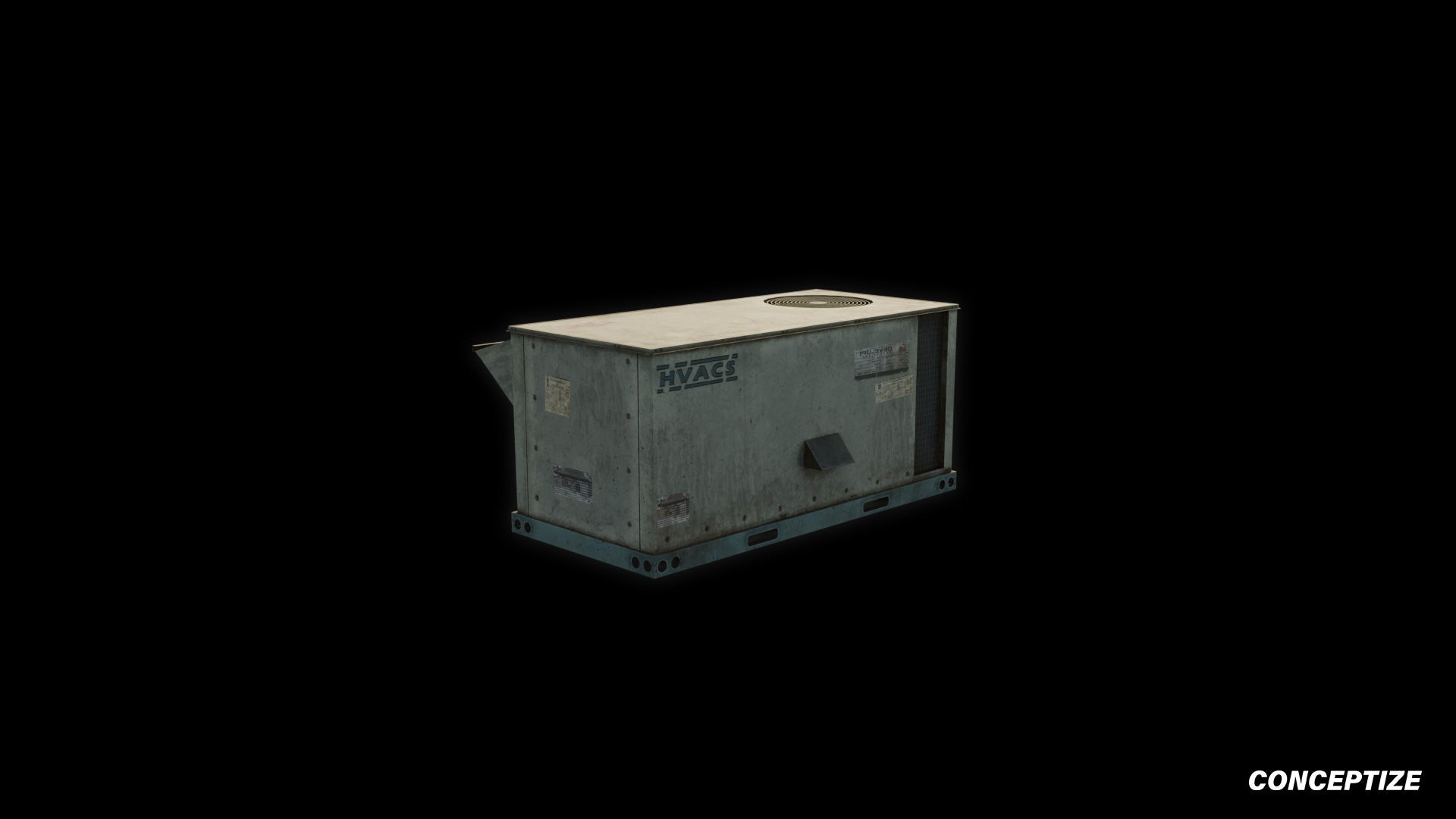 Air conditioner rooftop American style meticulously handcrafted PBR textured 3D prop optimized Blender Unreal Engine realistic HVAC building unit