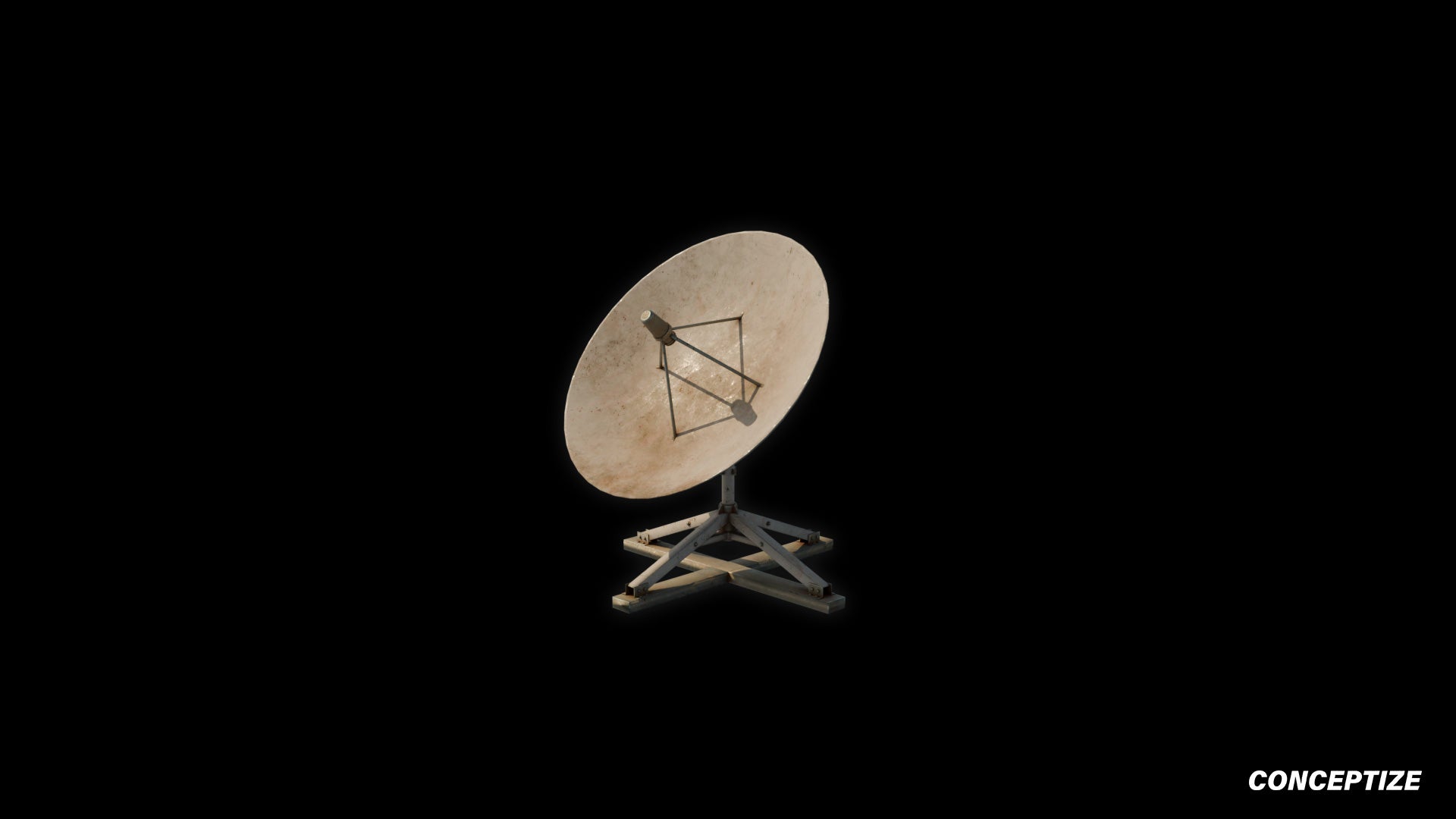 Parabolic antenna meticulously handcrafted PBR textured 3D asset optimized Blender Unreal Engine rooftop satellite communication prop realistic architectural visualization environment