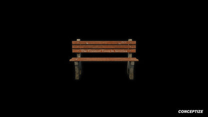 American classic bench meticulously handcrafted PBR textured 3D asset optimized Blender Unreal Engine urban park street public space environments