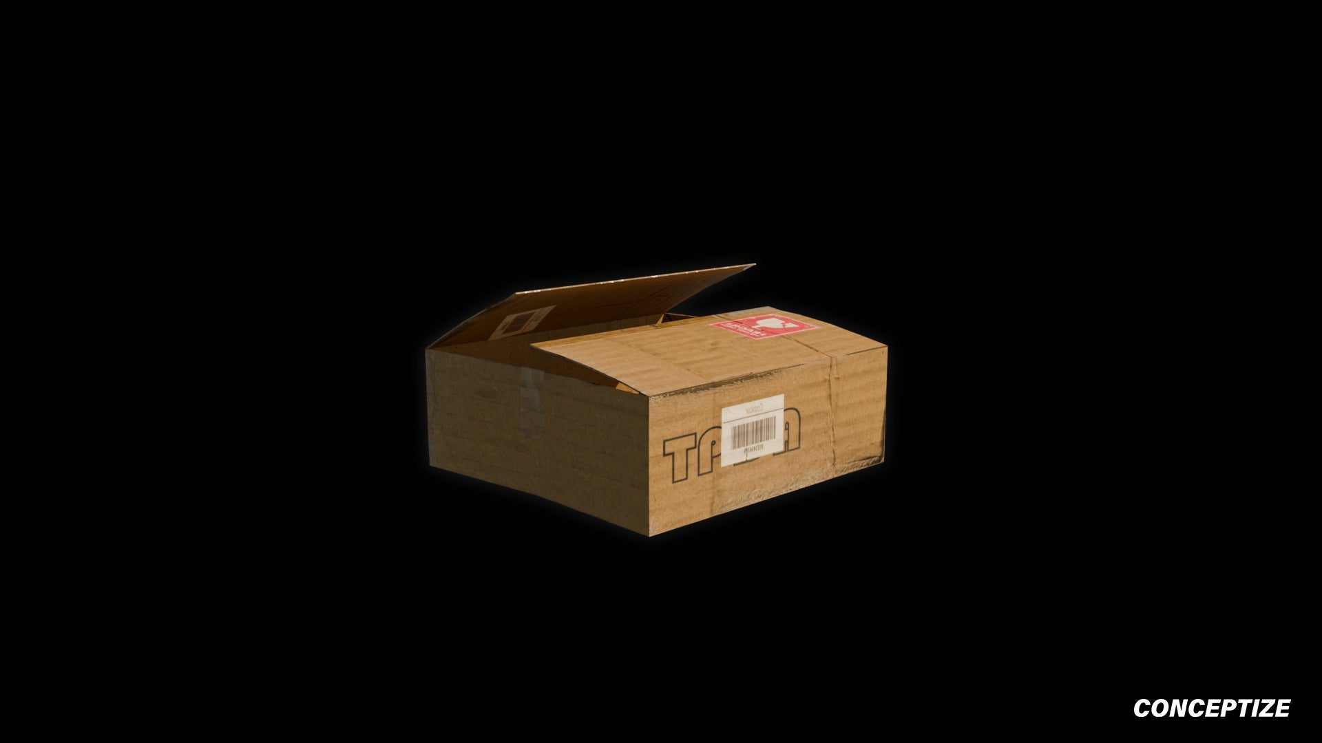 Open cardboard box meticulously handcrafted PBR textured 3D asset optimized Blender Unreal Engine urban streetscapes alleyways sidewalks high detail
