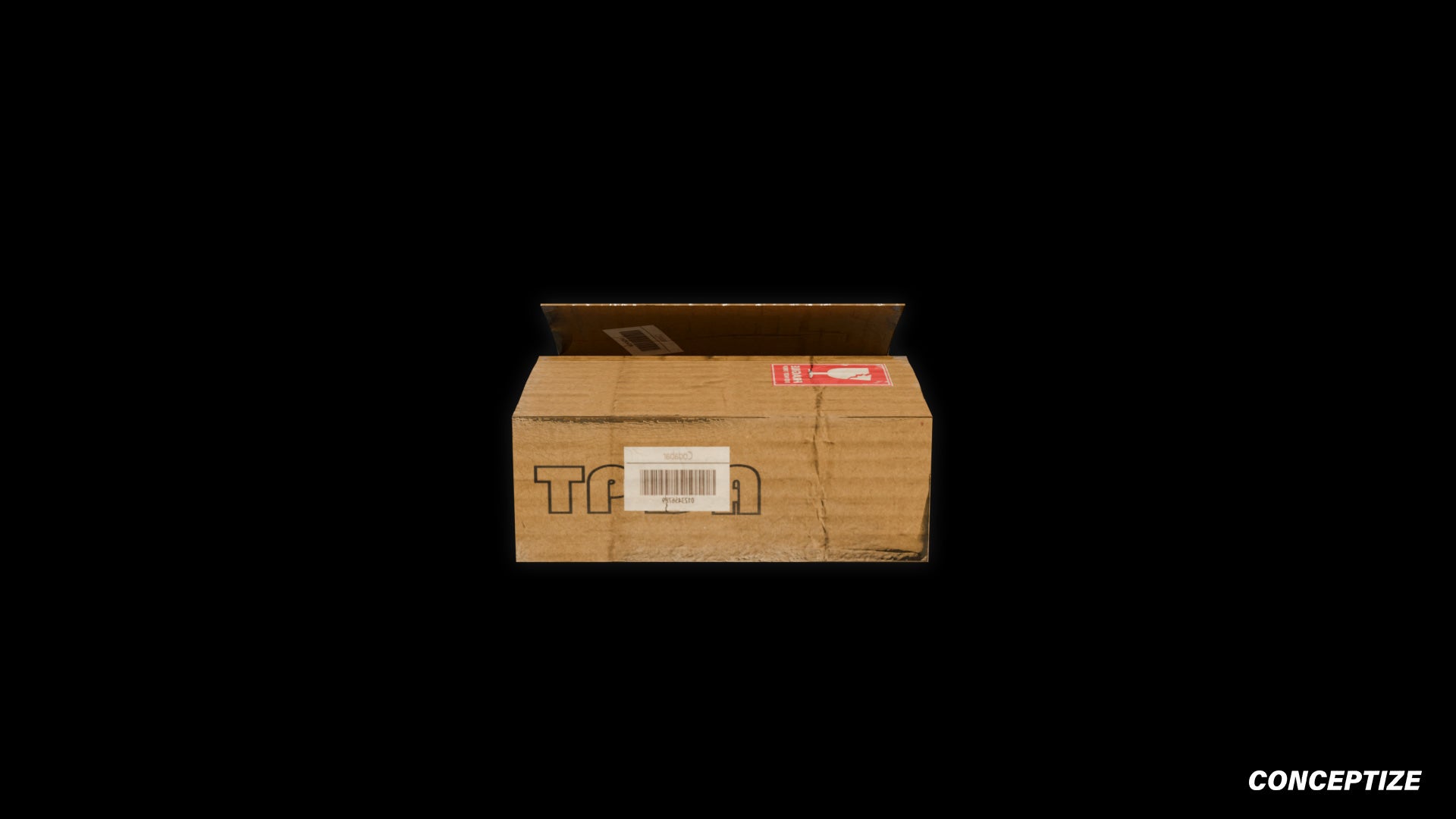 Open cardboard box meticulously handcrafted PBR textured 3D asset optimized Blender Unreal Engine urban streetscapes alleyways sidewalks high detail
