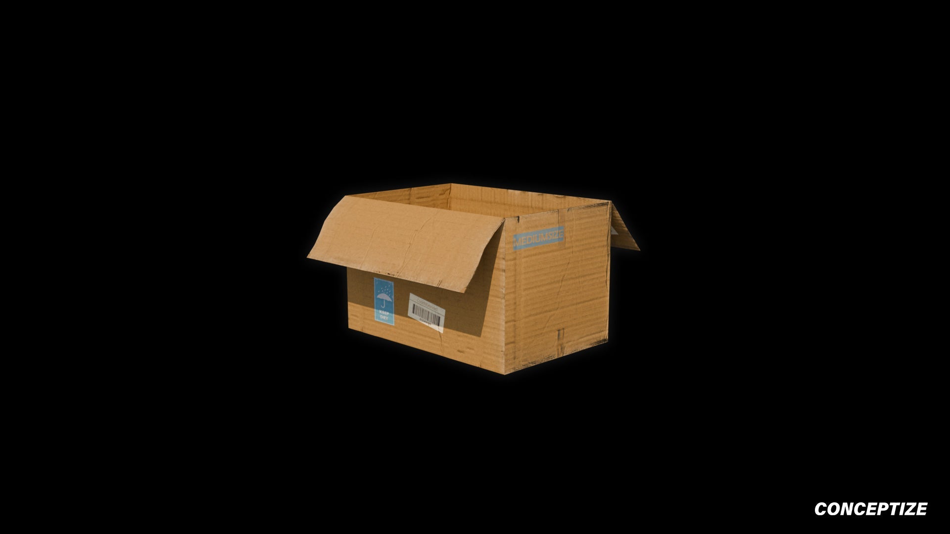 Open cardboard box meticulously handcrafted PBR textured 3D asset optimized Blender Unreal Engine urban streetscapes alleyways sidewalks high detail