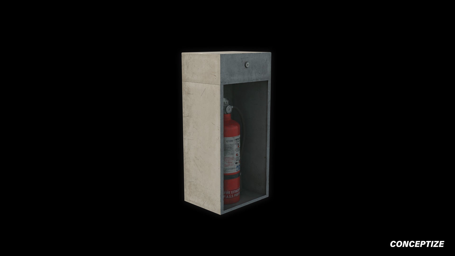 Mounted fire extinguisher meticulously handcrafted PBR textured 3D asset optimized Blender Unreal Engine urban interiors industrial safety environments