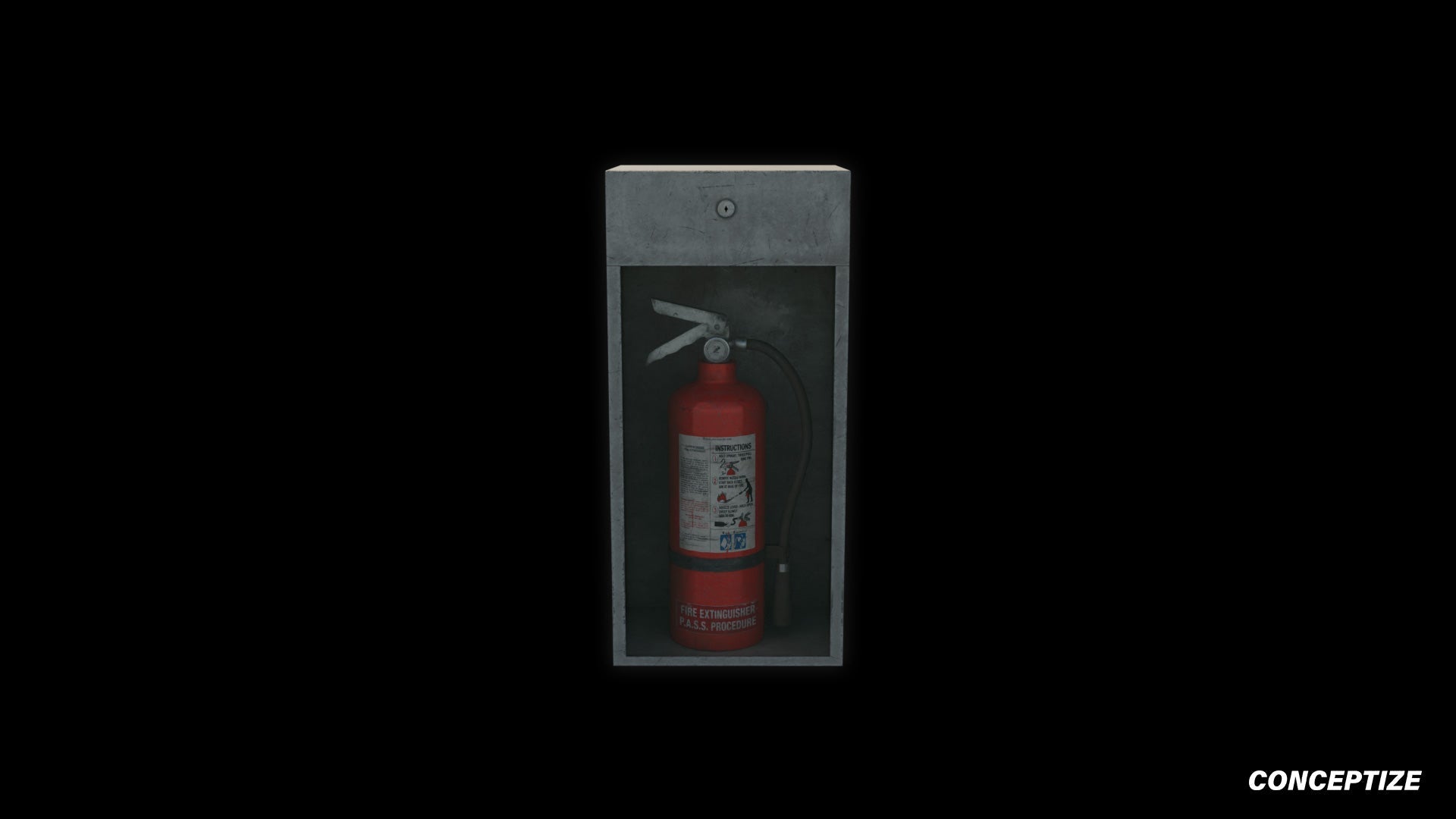 Mounted fire extinguisher meticulously handcrafted PBR textured 3D asset optimized Blender Unreal Engine urban interiors industrial safety environments