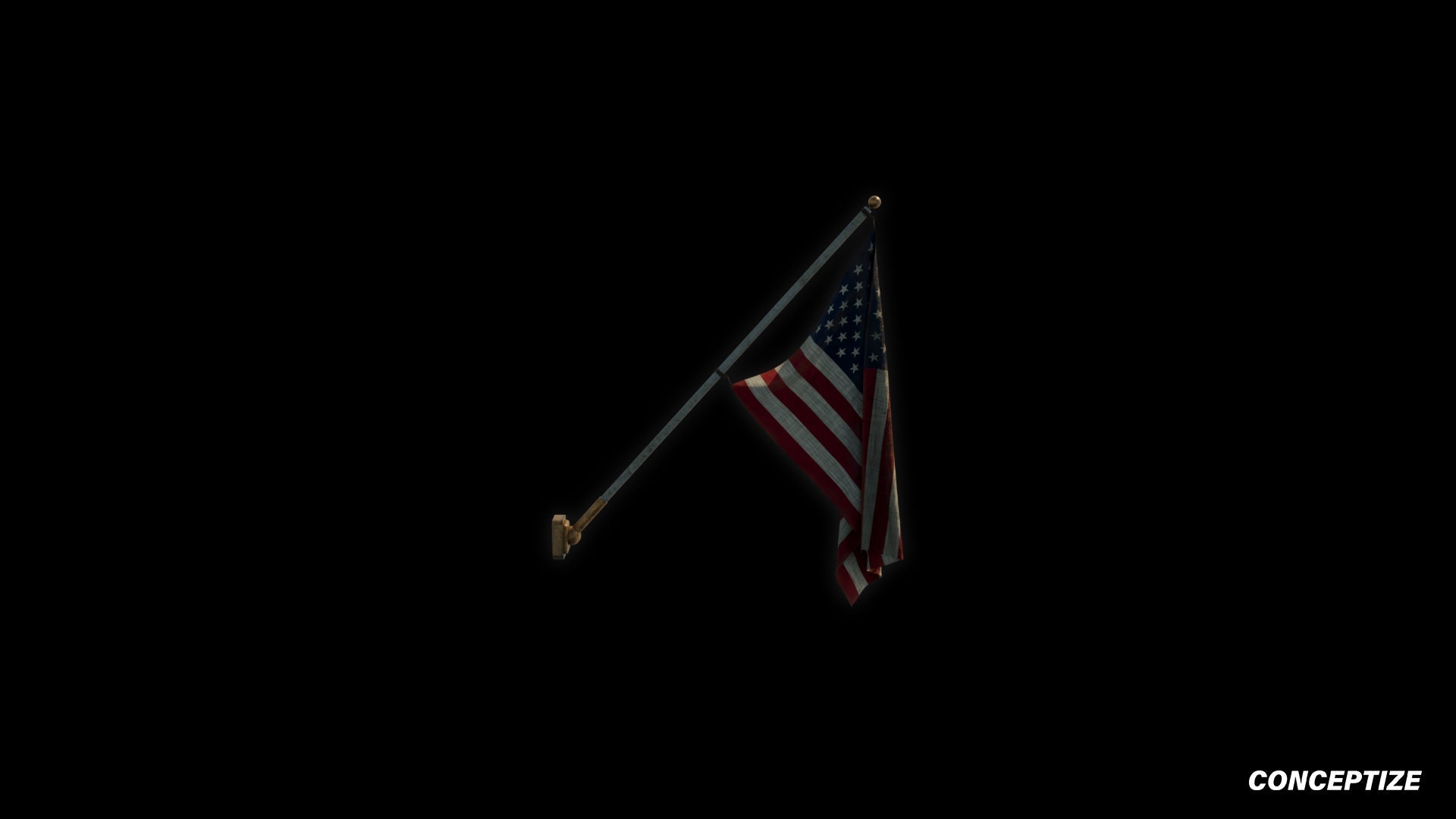 American mounted flag meticulously handcrafted PBR textured 3D asset optimized Blender Unreal Engine building exteriors urban streets patriotic environments