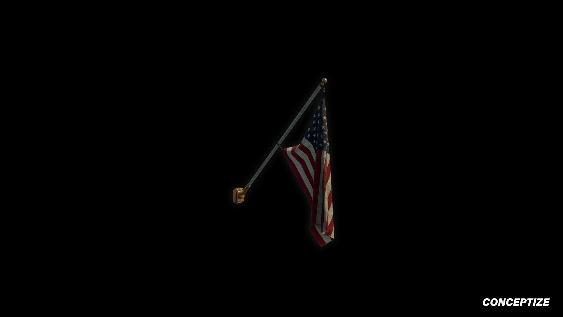 American mounted flag meticulously handcrafted PBR textured 3D asset optimized Blender Unreal Engine building exteriors urban streets patriotic environments