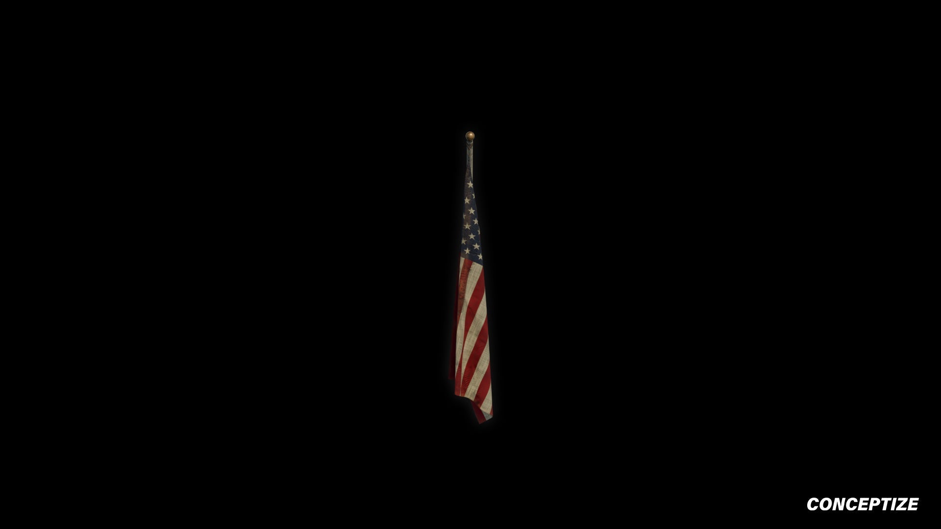 American mounted flag meticulously handcrafted PBR textured 3D asset optimized Blender Unreal Engine building exteriors urban streets patriotic environments
