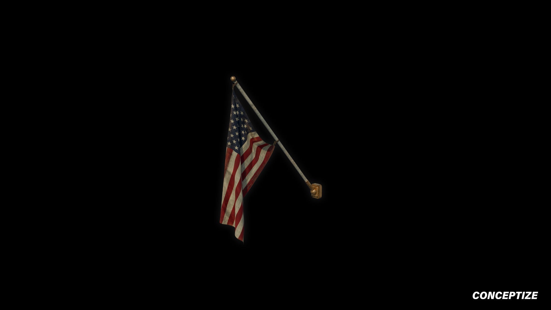 American mounted flag meticulously handcrafted PBR textured 3D asset optimized Blender Unreal Engine building exteriors urban streets patriotic environments