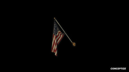 American mounted flag meticulously handcrafted PBR textured 3D asset optimized Blender Unreal Engine building exteriors urban streets patriotic environments