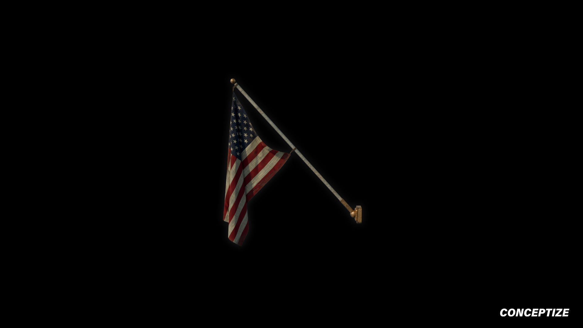 American mounted flag meticulously handcrafted PBR textured 3D asset optimized Blender Unreal Engine building exteriors urban streets patriotic environments