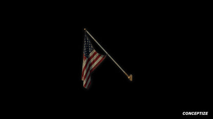 American mounted flag meticulously handcrafted PBR textured 3D asset optimized Blender Unreal Engine building exteriors urban streets patriotic environments