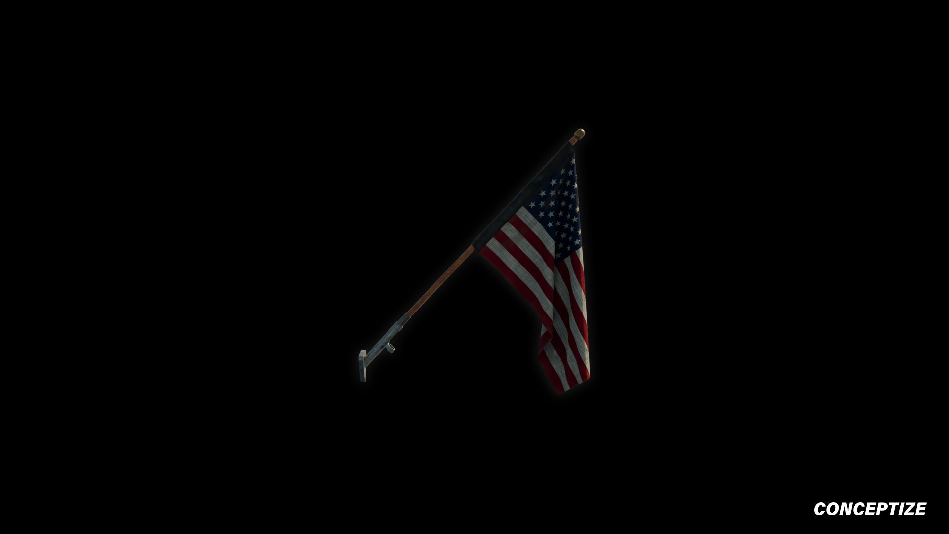American mounted flag meticulously handcrafted PBR textured 3D asset optimized Blender Unreal Engine building exteriors urban streets patriotic environments