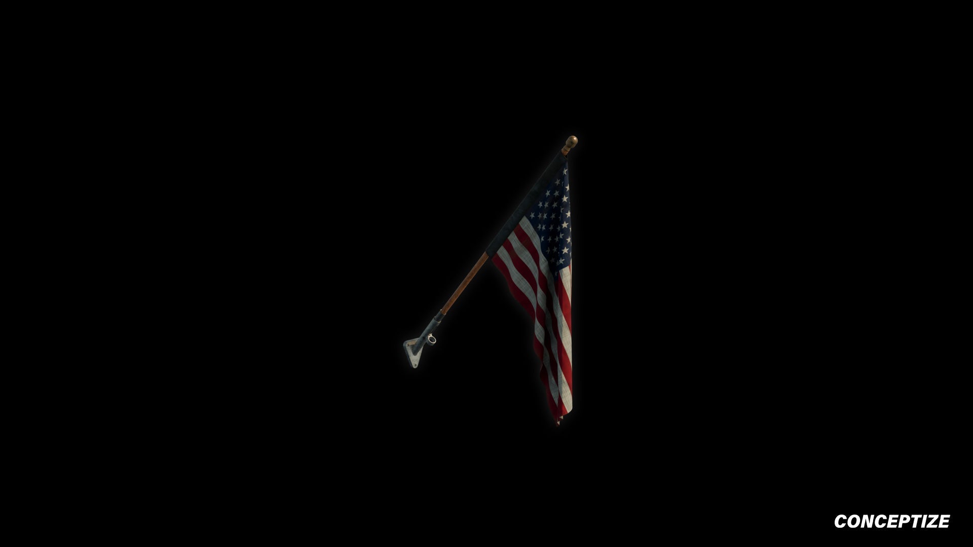 American mounted flag meticulously handcrafted PBR textured 3D asset optimized Blender Unreal Engine building exteriors urban streets patriotic environments