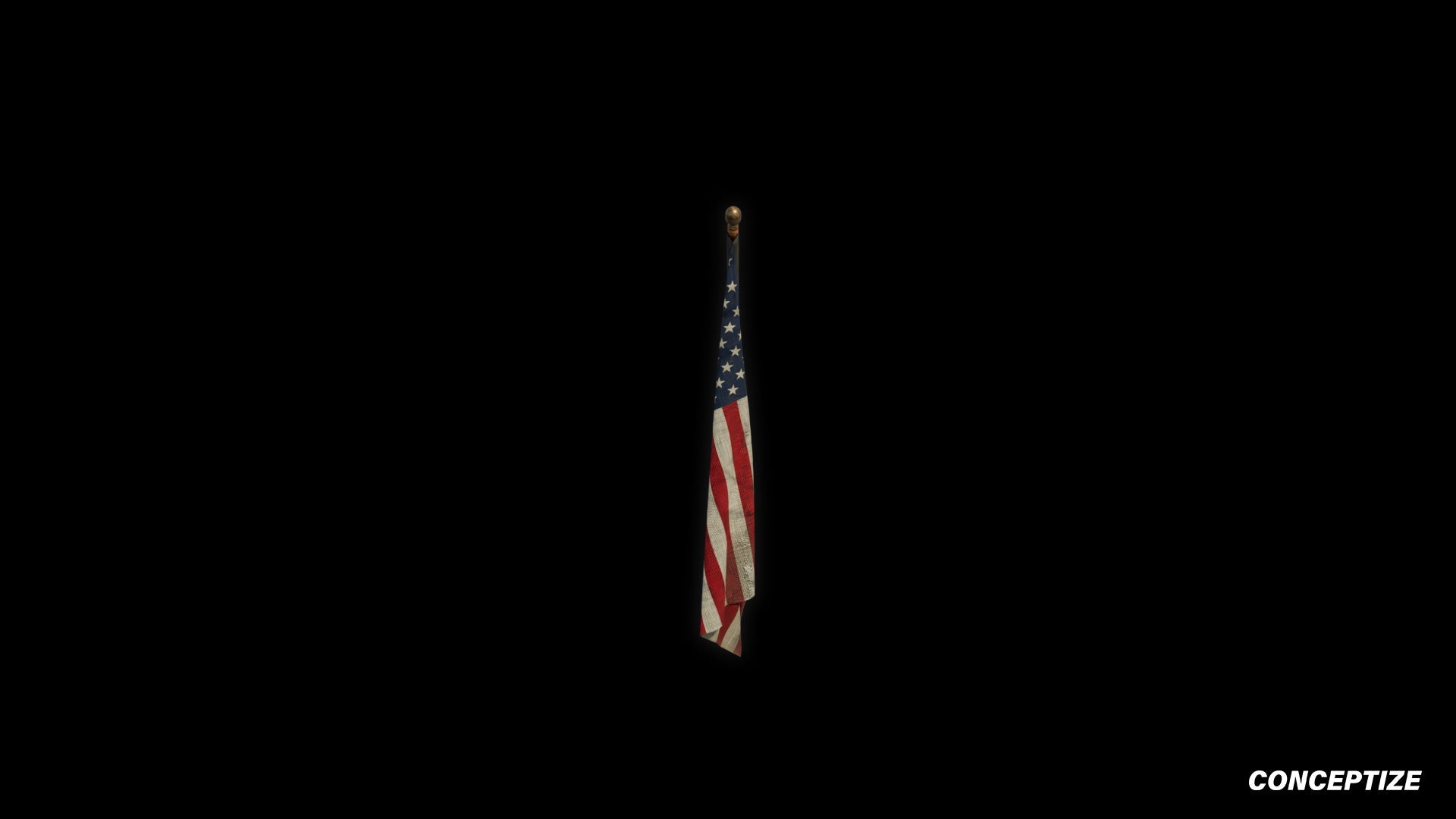 American mounted flag meticulously handcrafted PBR textured 3D asset optimized Blender Unreal Engine building exteriors urban streets patriotic environments