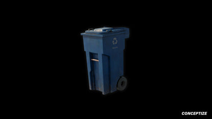 American blue garbage container meticulously handcrafted PBR textured 3D asset optimized Blender Unreal Engine urban trash bins dumpsters public spaces alleys