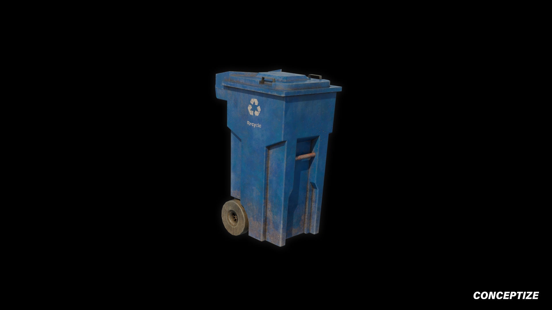 American blue garbage container meticulously handcrafted PBR textured 3D asset optimized Blender Unreal Engine urban trash bins dumpsters public spaces alleys
