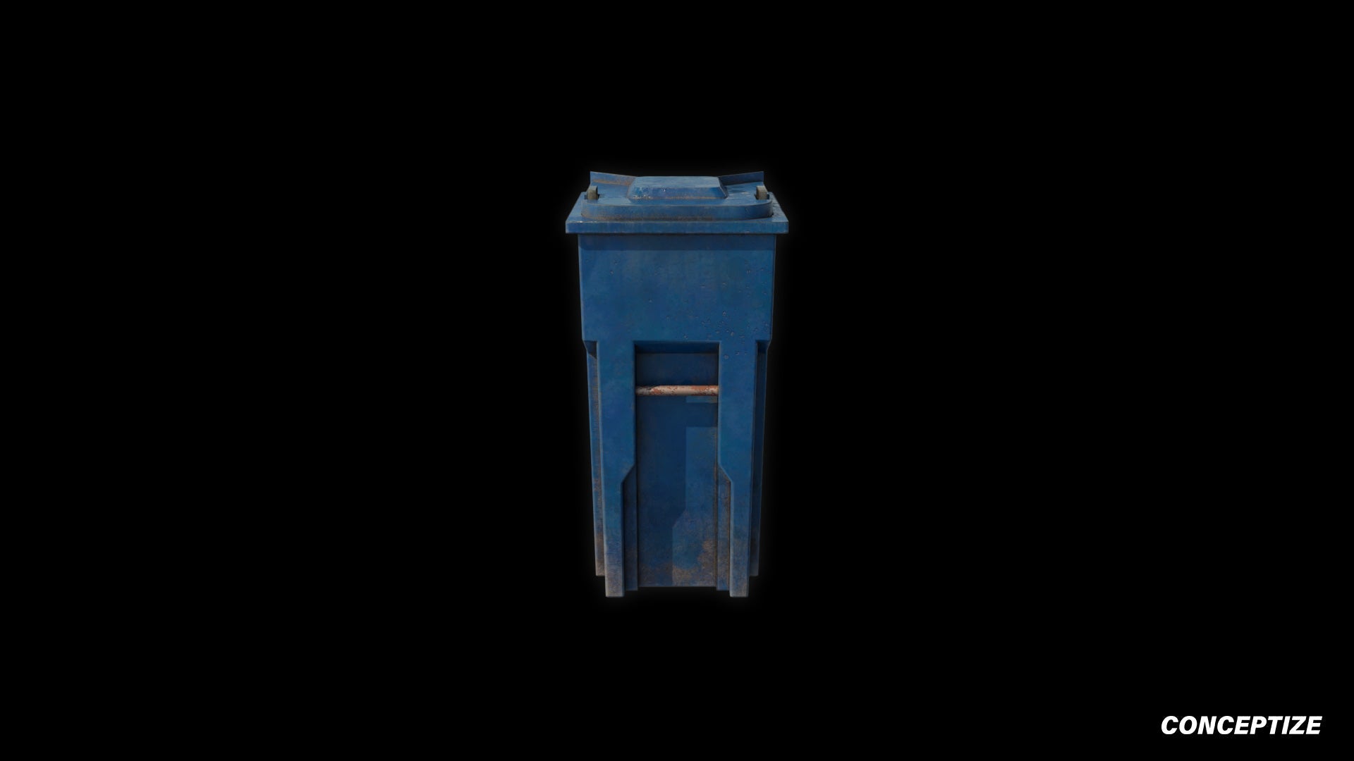 American blue garbage container meticulously handcrafted PBR textured 3D asset optimized Blender Unreal Engine urban trash bins dumpsters public spaces alleys