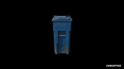 American blue garbage container meticulously handcrafted PBR textured 3D asset optimized Blender Unreal Engine urban trash bins dumpsters public spaces alleys