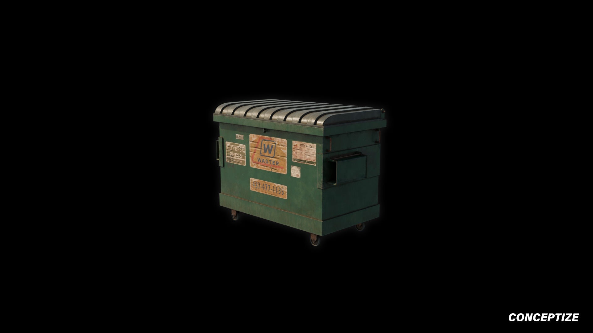 American garbage container meticulously handcrafted PBR textured 3D asset optimized Blender Unreal Engine urban trash bins dumpsters public spaces alleys