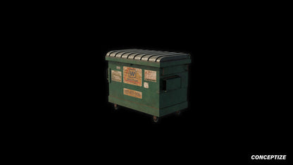 American garbage container meticulously handcrafted PBR textured 3D asset optimized Blender Unreal Engine urban trash bins dumpsters public spaces alleys