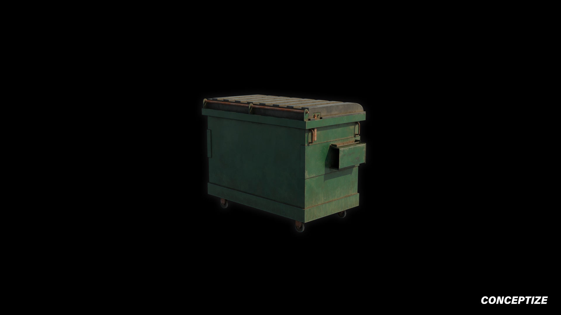 American garbage container meticulously handcrafted PBR textured 3D asset optimized Blender Unreal Engine urban trash bins dumpsters public spaces alleys