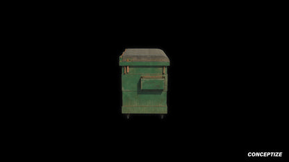 American garbage container meticulously handcrafted PBR textured 3D asset optimized Blender Unreal Engine urban trash bins dumpsters public spaces alleys