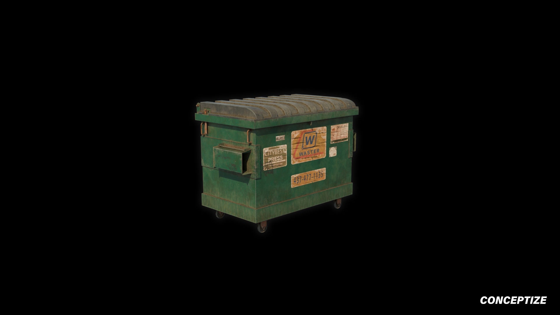 American garbage container meticulously handcrafted PBR textured 3D asset optimized Blender Unreal Engine urban trash bins dumpsters public spaces alleys