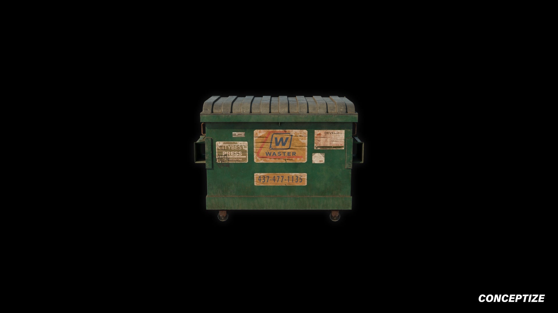 American garbage container meticulously handcrafted PBR textured 3D asset optimized Blender Unreal Engine urban trash bins dumpsters public spaces alleys