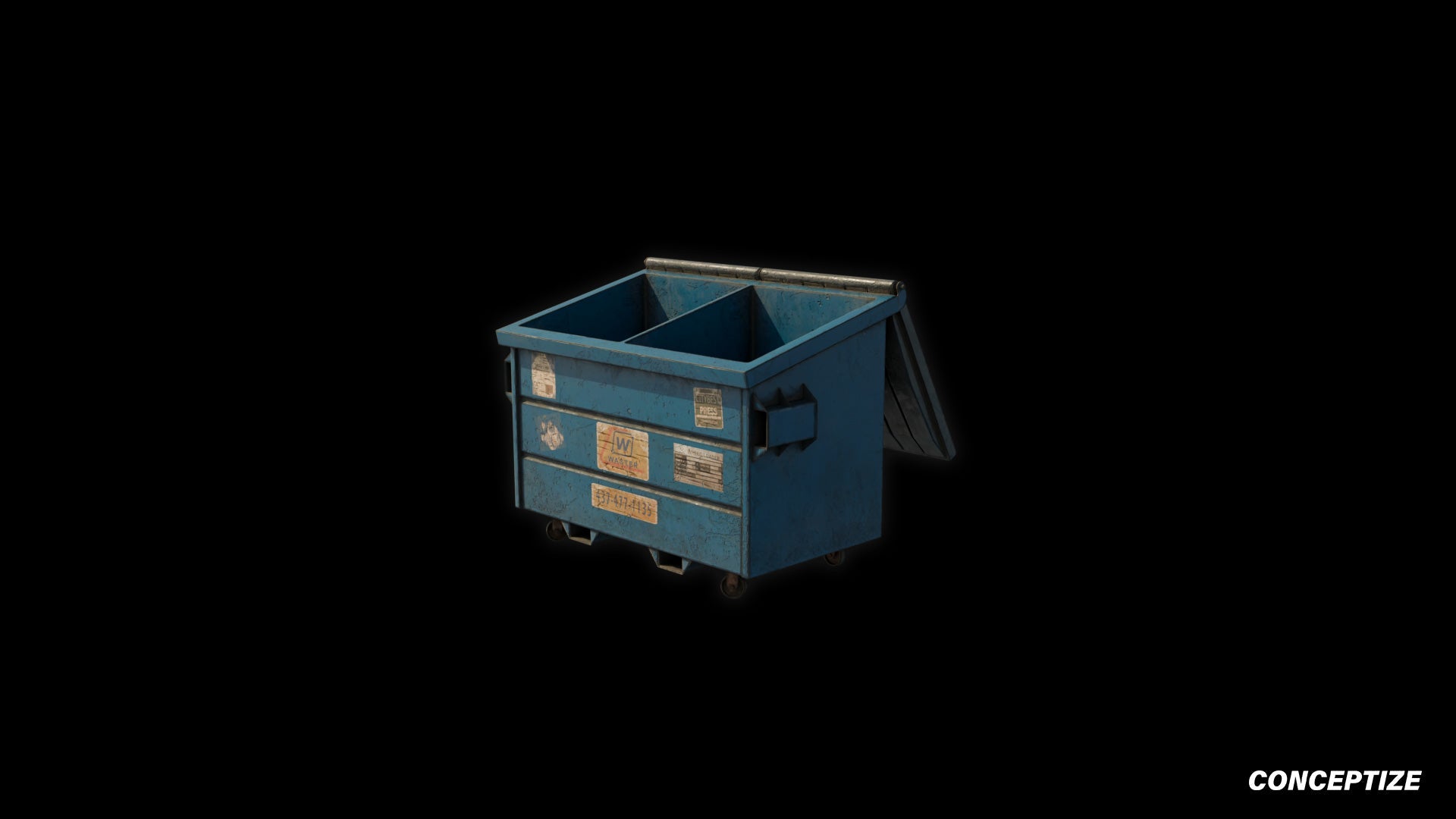 American garbage container meticulously handcrafted PBR textured 3D asset optimized Blender Unreal Engine urban trash bins dumpsters public spaces alleys