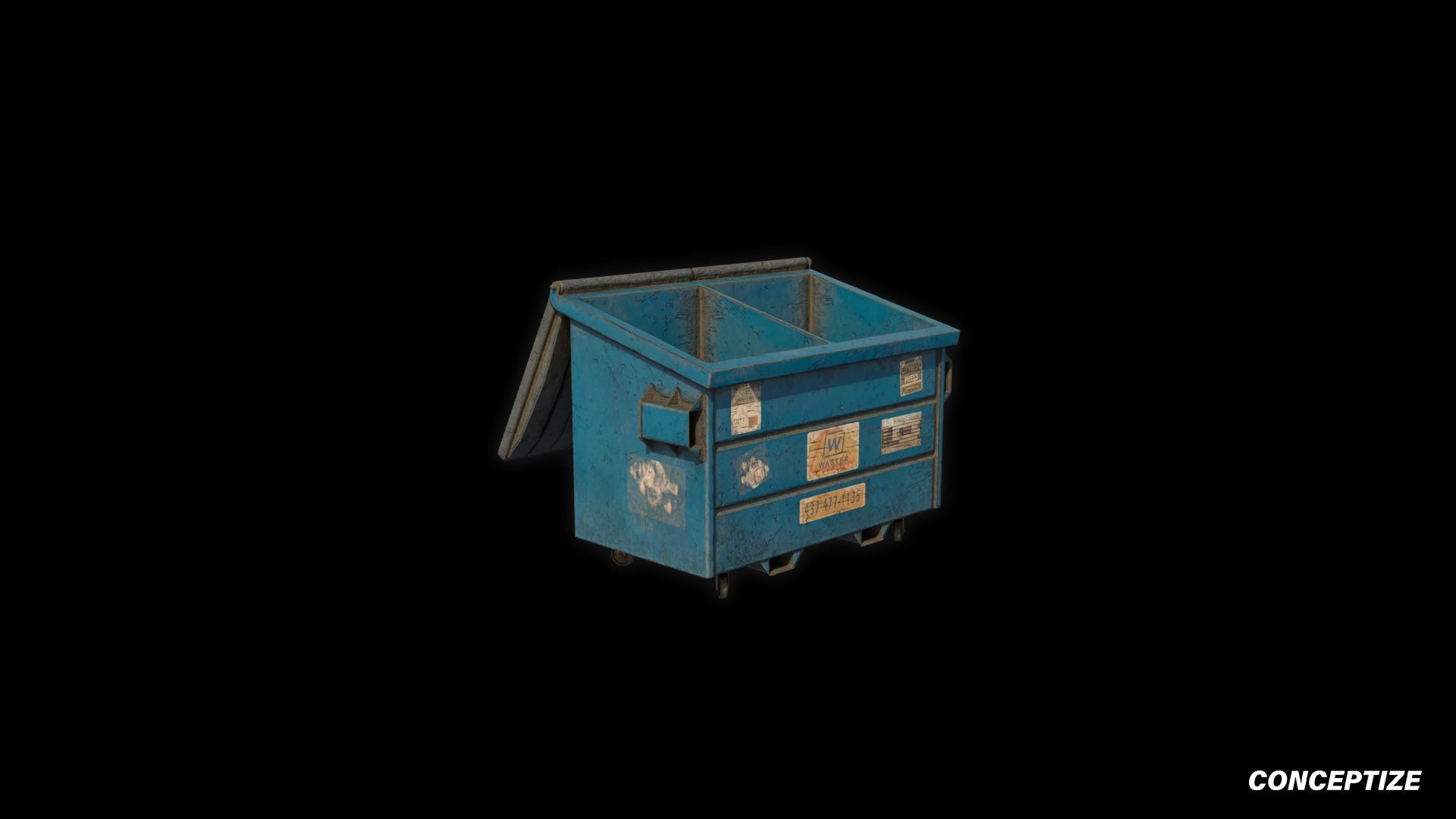 American garbage container meticulously handcrafted PBR textured 3D asset optimized Blender Unreal Engine urban trash bins dumpsters public spaces alleys