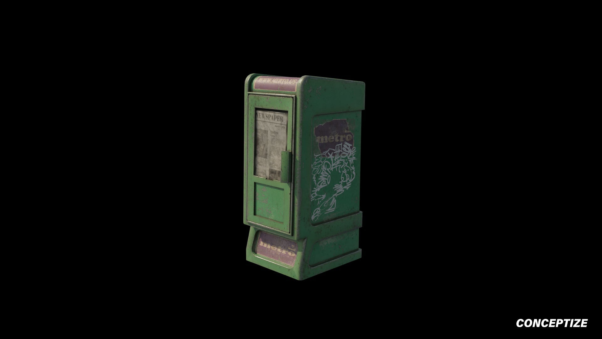 American newspaper street box meticulously handcrafted PBR textured 3D asset optimized Blender Unreal Engine newsstand media kiosk urban streets sidewalks
