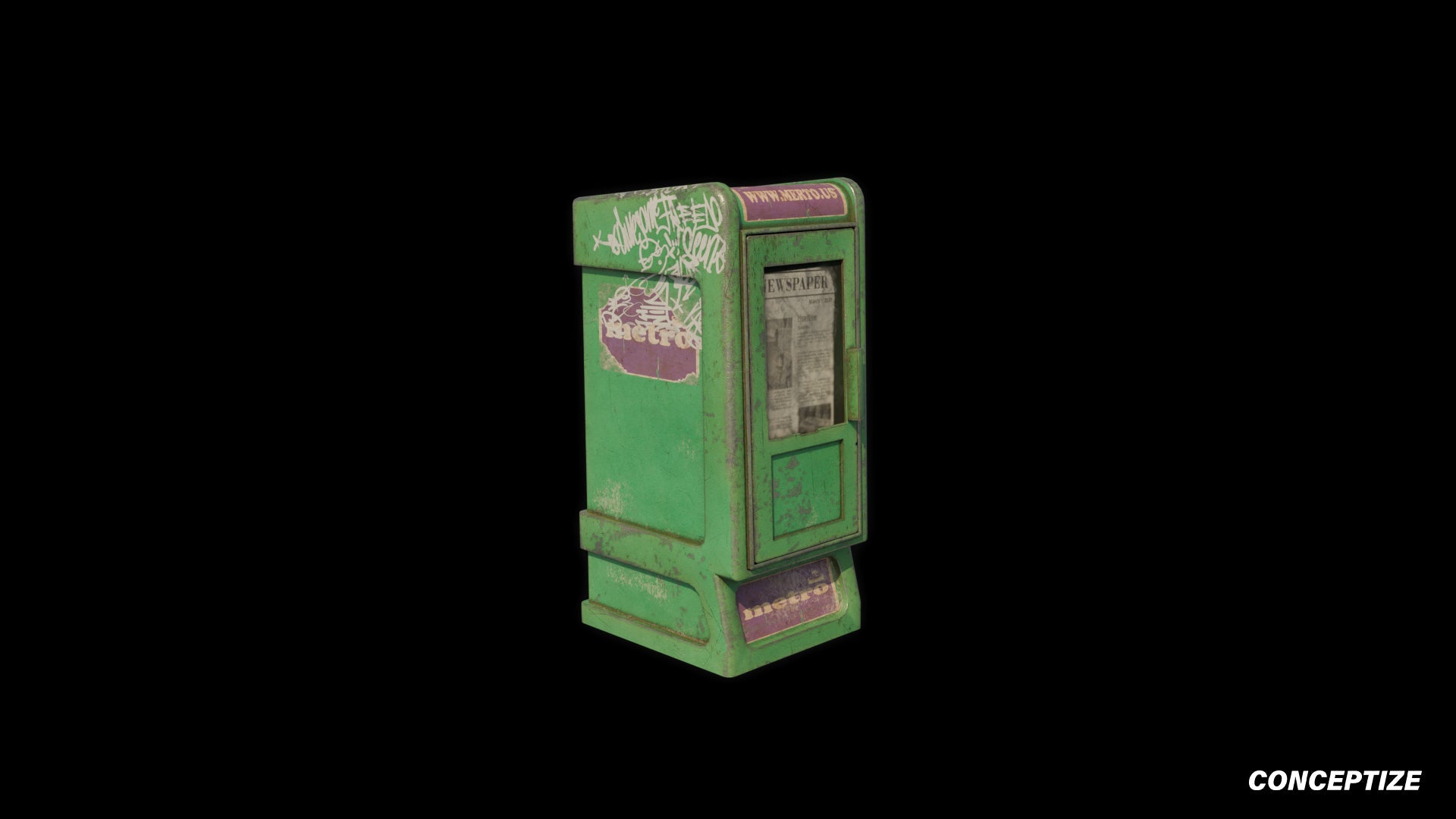 American newspaper street box meticulously handcrafted PBR textured 3D asset optimized Blender Unreal Engine newsstand media kiosk urban streets sidewalks