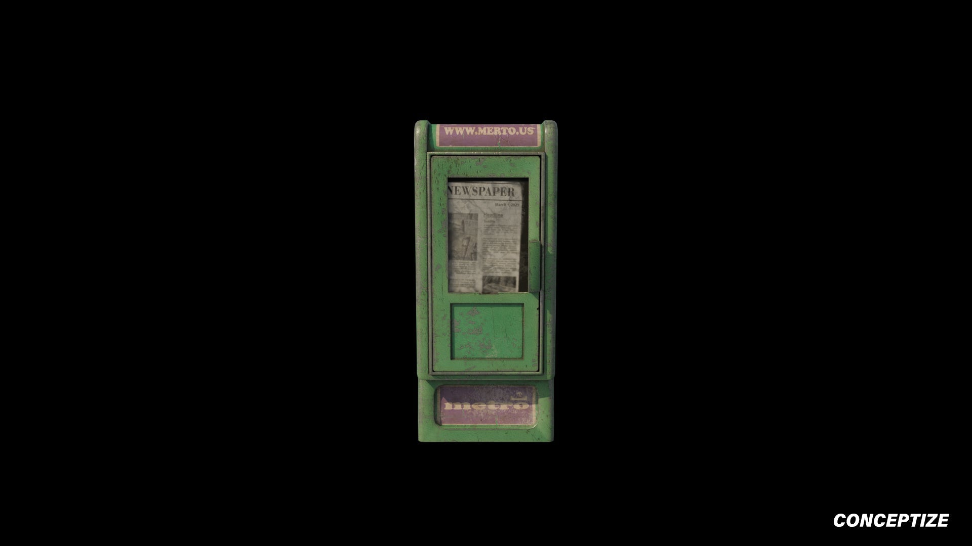 American newspaper street box meticulously handcrafted PBR textured 3D asset optimized Blender Unreal Engine newsstand media kiosk urban streets sidewalks