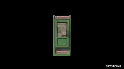 American newspaper street box meticulously handcrafted PBR textured 3D asset optimized Blender Unreal Engine newsstand media kiosk urban streets sidewalks