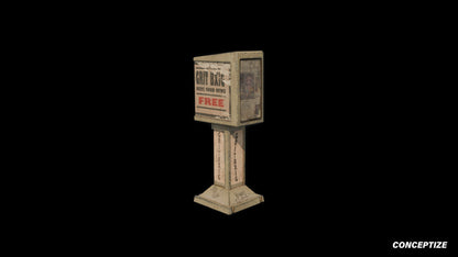 American newspaper street box meticulously handcrafted PBR textured 3D asset optimized Blender Unreal Engine newsstand media kiosk urban streets sidewalks