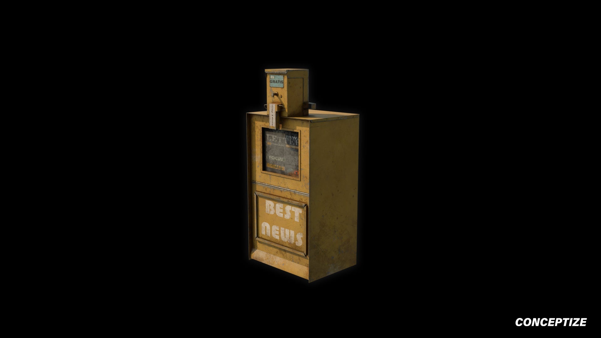 American newspaper street box meticulously handcrafted PBR textured 3D asset optimized Blender Unreal Engine newsstand media kiosk urban streets sidewalks