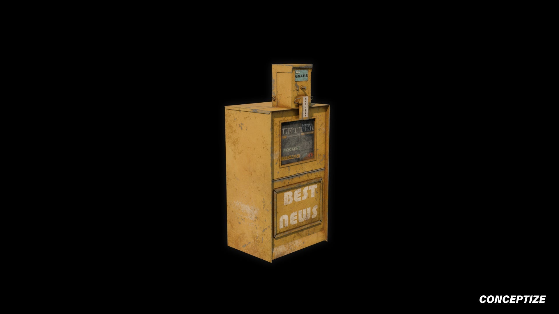 American newspaper street box meticulously handcrafted PBR textured 3D asset optimized Blender Unreal Engine newsstand media kiosk urban streets sidewalks