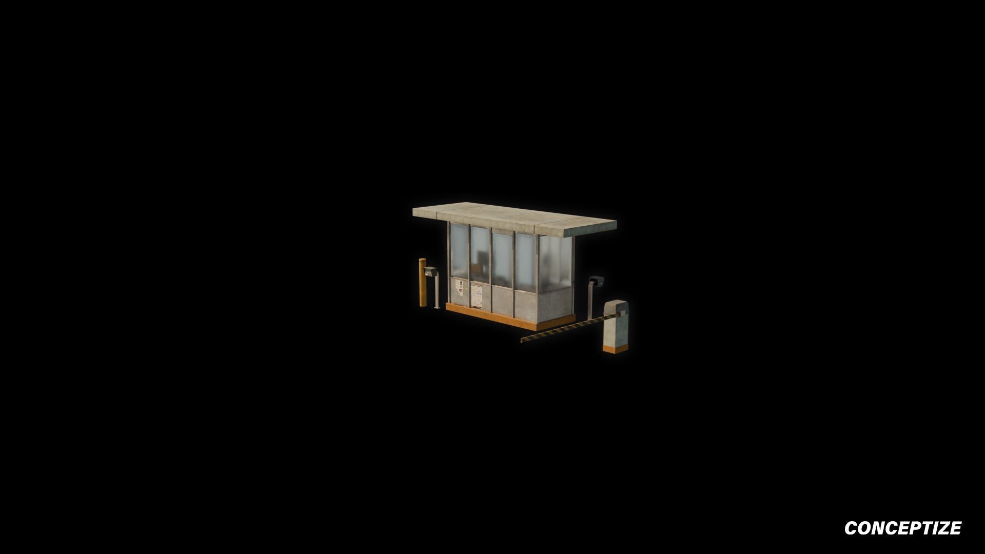 American parking entrance booth bar meticulously handcrafted PBR textured 3D asset optimized Blender Unreal Engine toll booth parking station urban streets