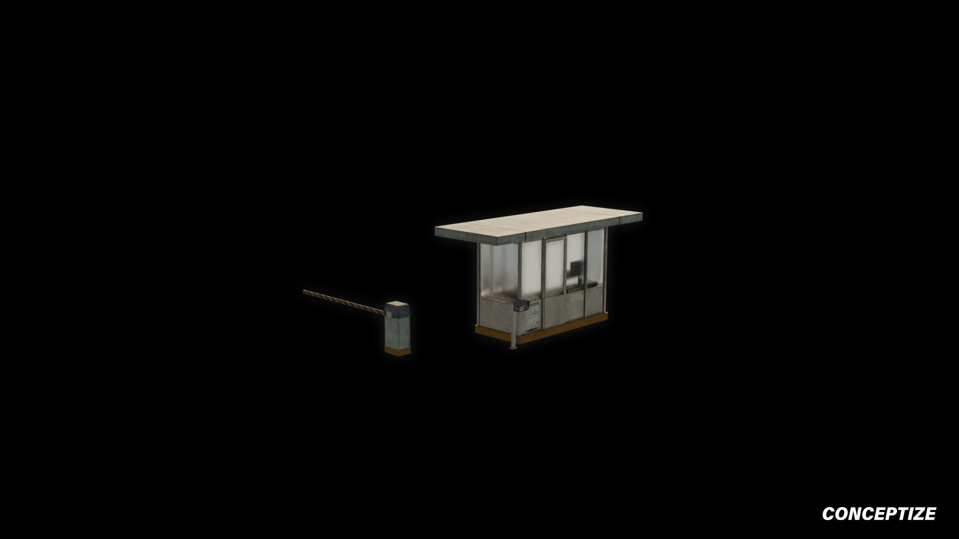 American parking entrance booth bar meticulously handcrafted PBR textured 3D asset optimized Blender Unreal Engine toll booth parking station urban streets